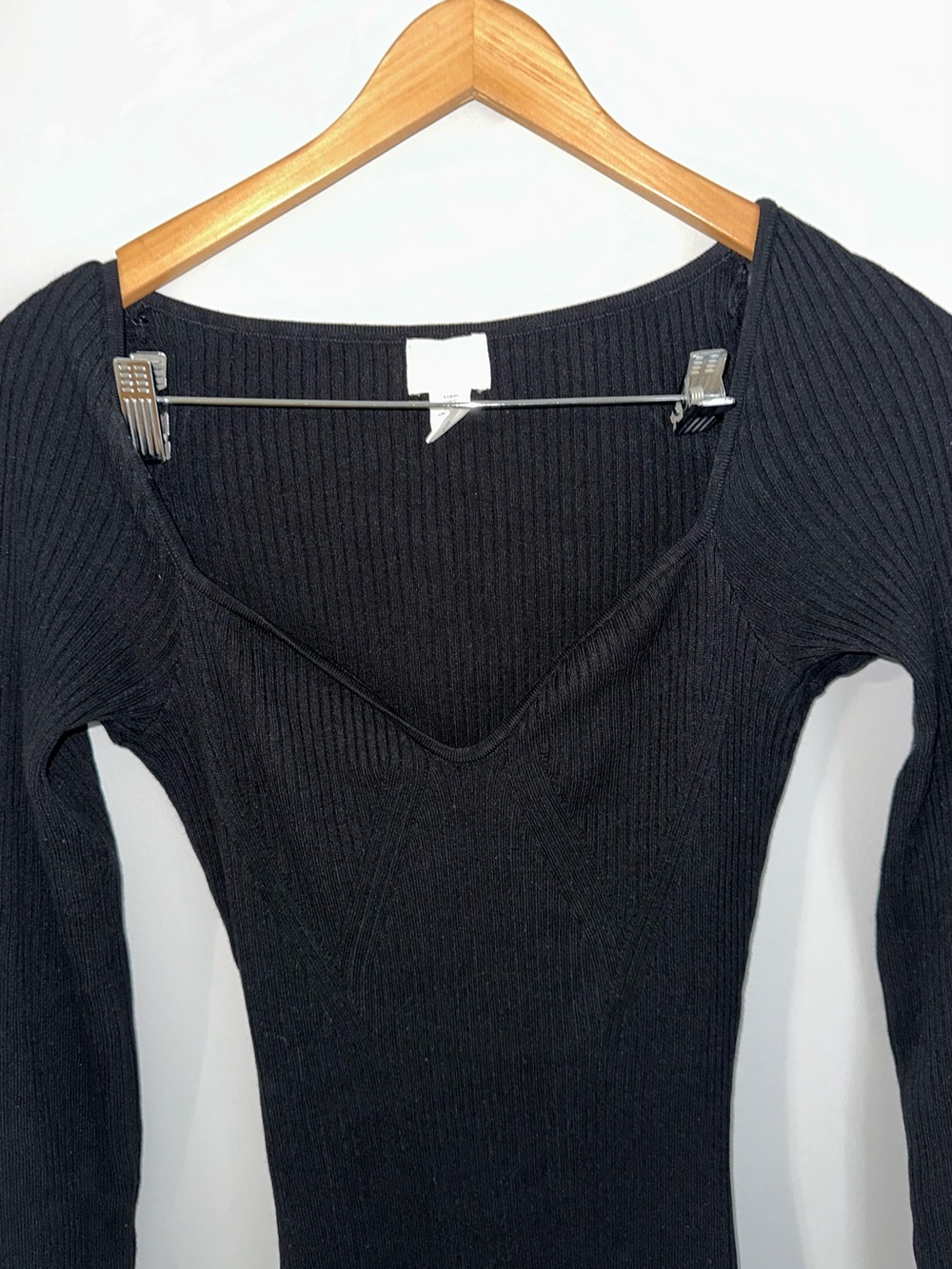 Ribbed Black Long-Sleeve Dress